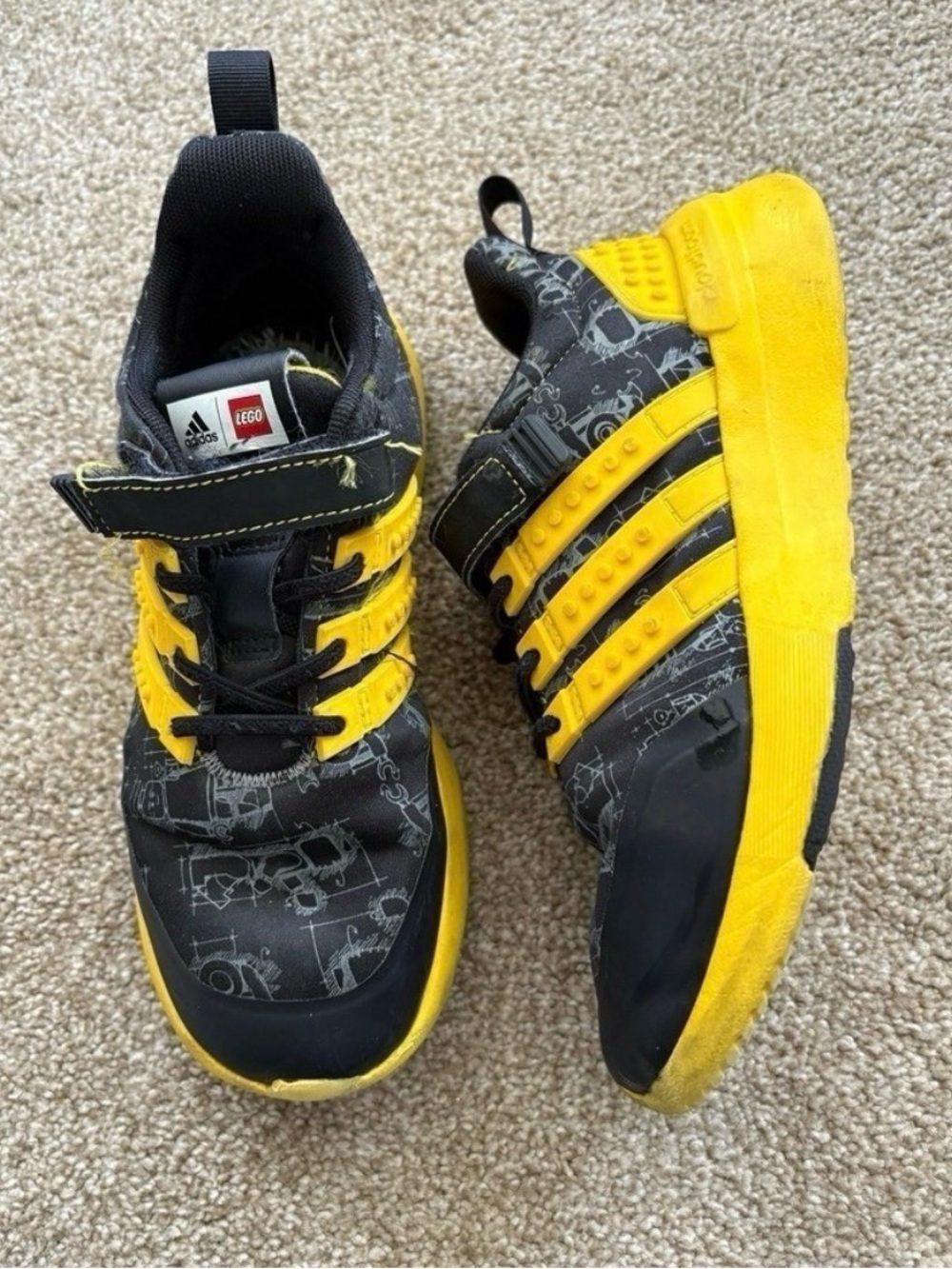 LEGO X Adidas Black Yellow Athletic Shoes Kids Size 2 1/2 Streetwear Casual